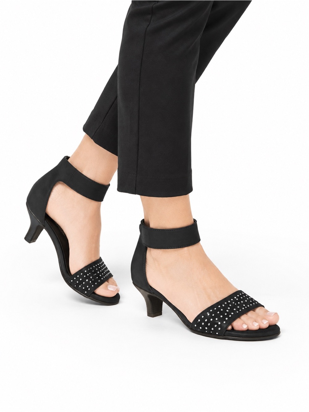 Size 9 (EU 40) Rieker Women’s Black Leather Studded Ankle Strap Comfort Sandals